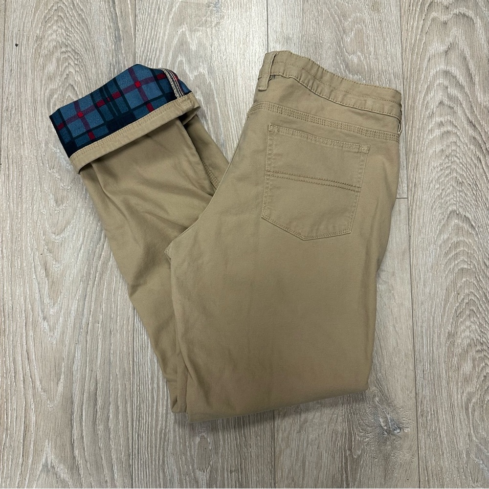 Mountain Khakis Tan pants with plaid lining
